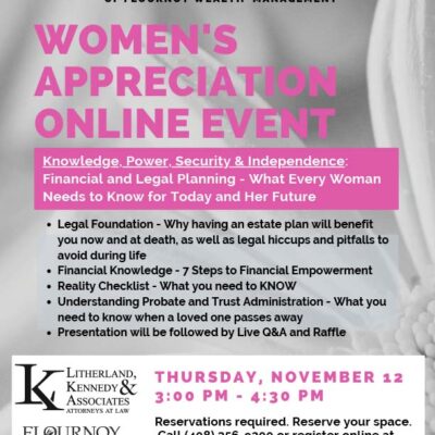 Financial and Legal Planning for Women Online Event — November 12